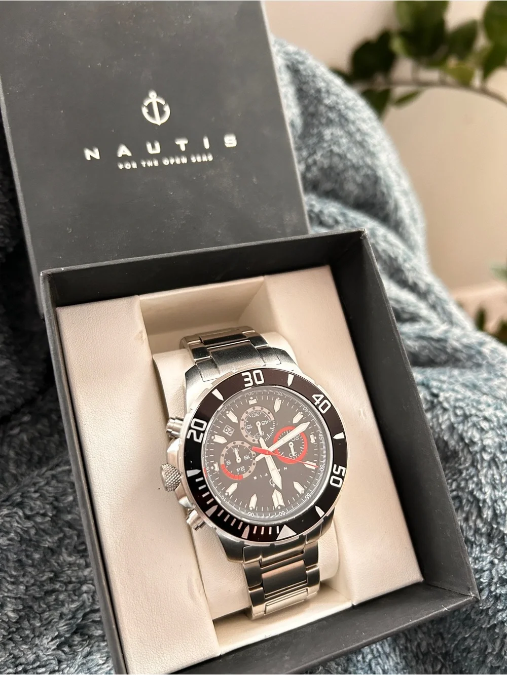 Nautica Stainless Steel Sport Chronograph Watch - Black, Red & Silver